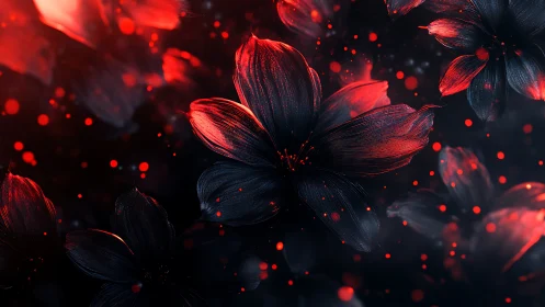 Crimson Dreams: Where Flowers Glow with Ethereal Fire.