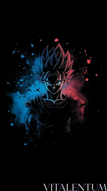 Electric warrior silhouette glows in bold neon splashes