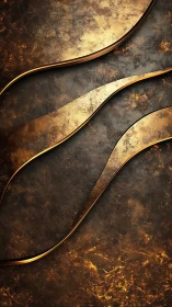 Curved metallic bands cut through textured oxidized gold surface