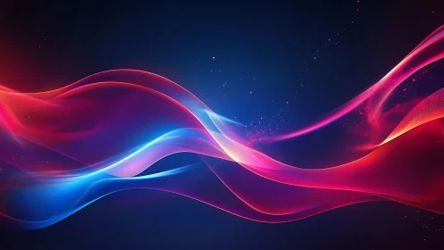 Luminous red and blue energy waves over deep cosmos field.