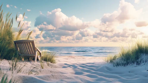 Soft evening light welcomes a quiet chair by the sea