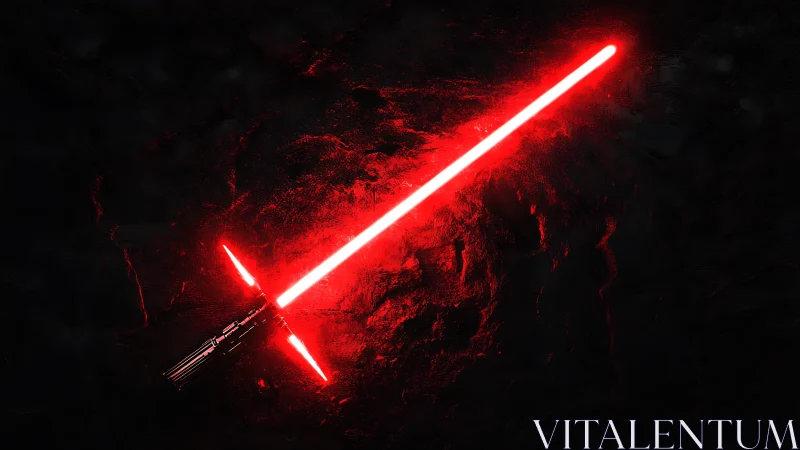 Crossguard plasma blade on obsidian substrate, emissive glow study.