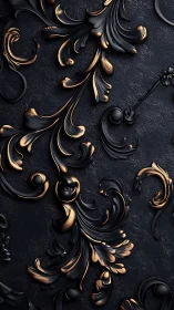 Black baroque scrollwork with metallic gold highlights.
