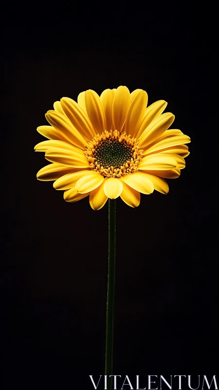 Golden Gerbera Daisy Against Black Background.