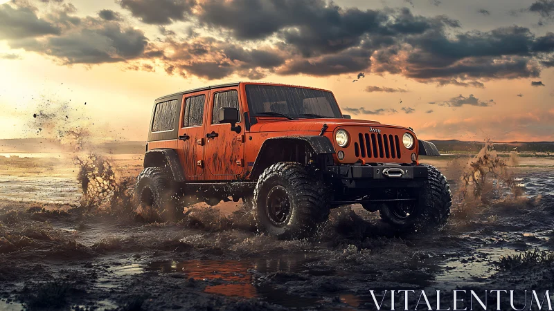 Mud-slinging sunset rebel roars across a stormlit horizon