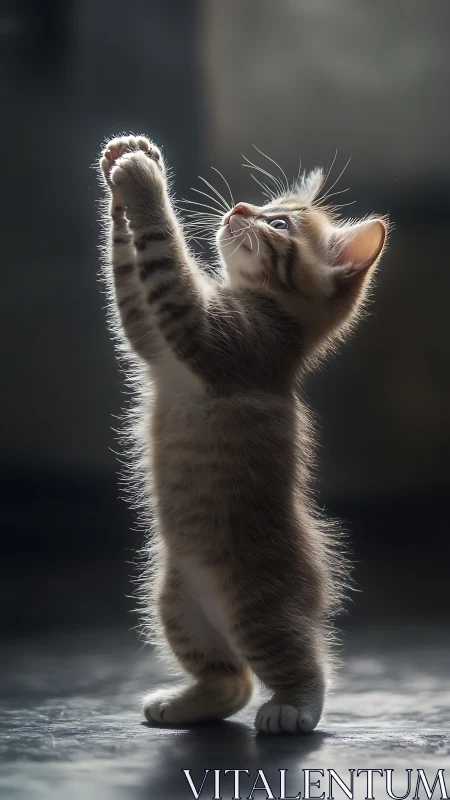 Whiskered Wonder: Kitten's Skyward Pounce Dance.
