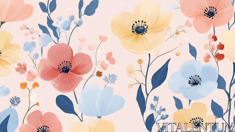 Botanical Garden Floral Composition. Watercolor Blooms.