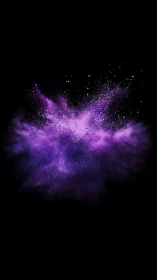 Violet powder burst suspended in dark cosmic void.