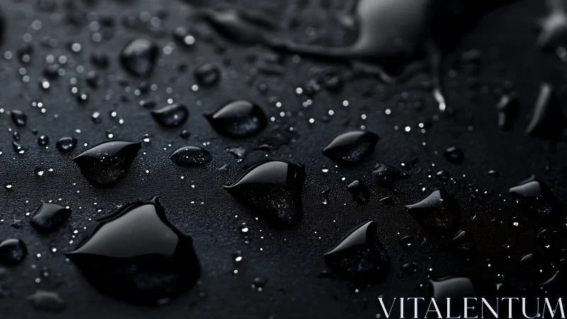 Noir raindrop constellations on ink-black horizon surface.