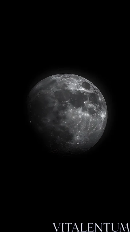 High-contrast lunar hemisphere in deep negative space study.