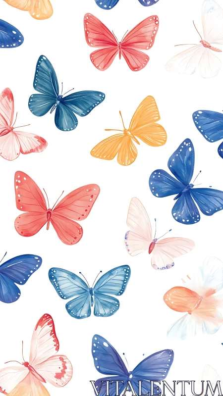 Butterfly pattern illustration with varied wing colors on white.