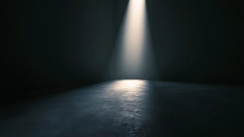 Single spotlight pierces a dark empty room with quiet drama