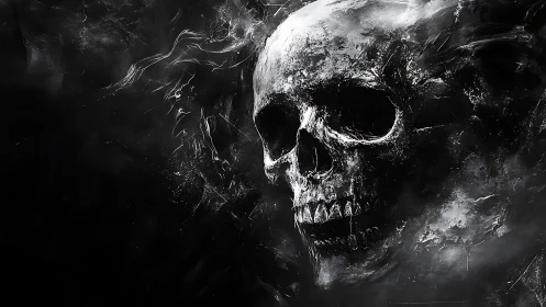 Human skull rendered in monochrome digital brushwork