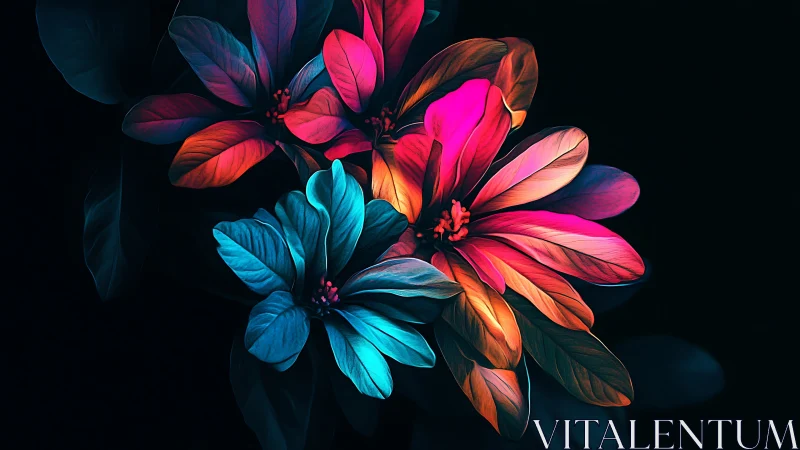 Neon Petals: Bioluminescent Blooms Dance in Darkness.