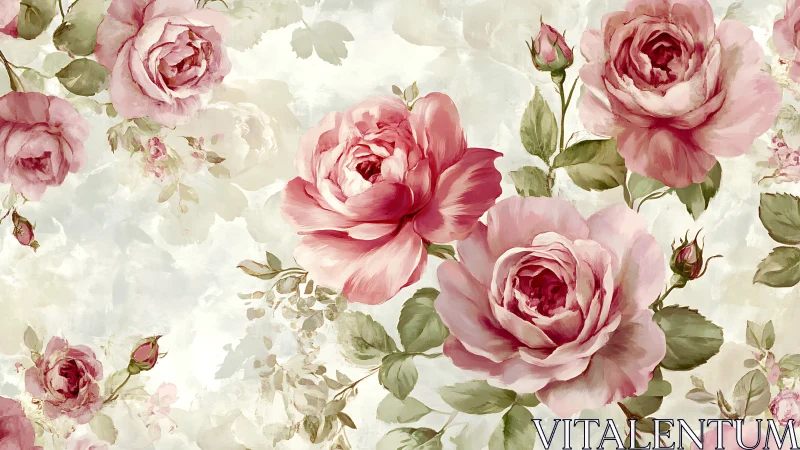 Pink Garden Roses and Cream Florals Layered Botanical Arrangement