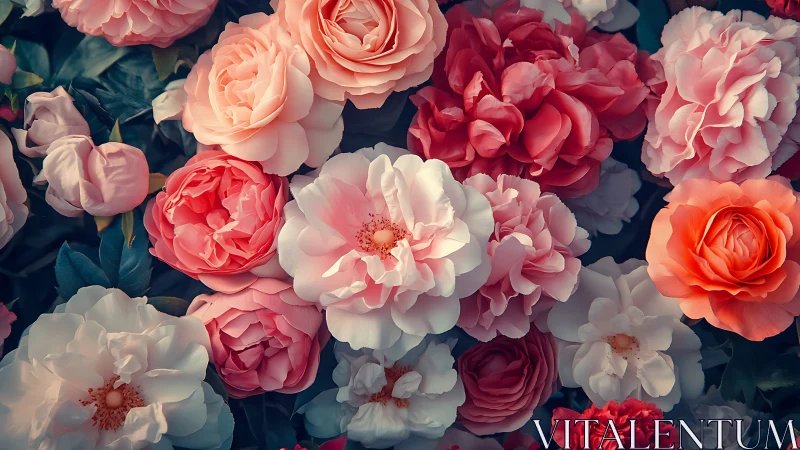 Lavish Garden Romance: Blooming Bliss in Coral and Crimson Hues.