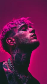 Neon-lit rebel exhales quiet thunder in electric magenta glow