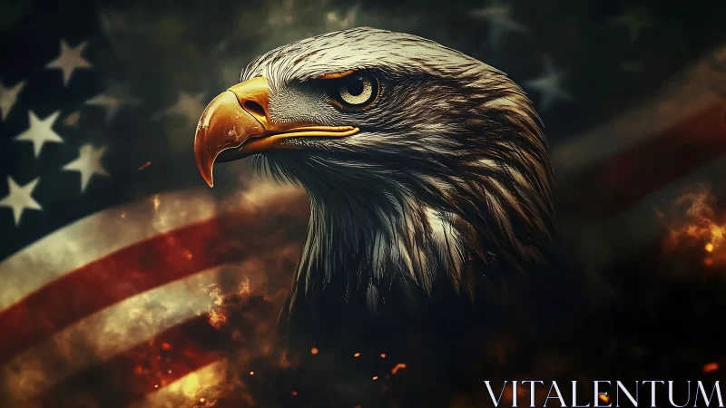 Digital eagle head render aligned with blurred flag backdrop