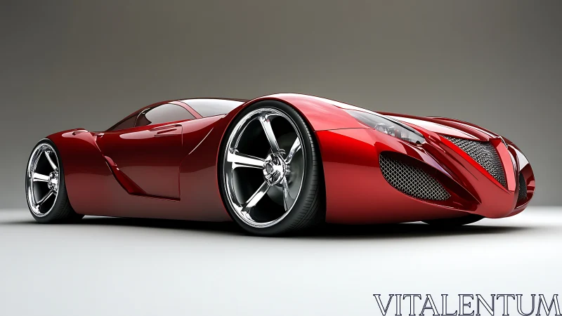 Low-angle render of red aerodynamic supercar with glossy reflections