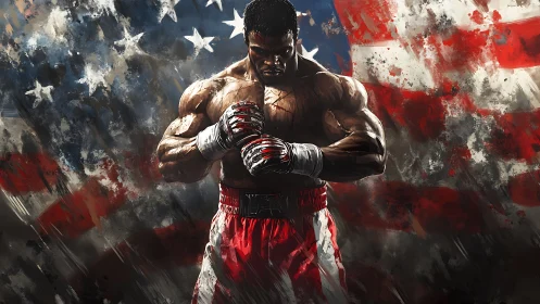 American Boxer Portrait with Stars and Stripes. Digital painting.