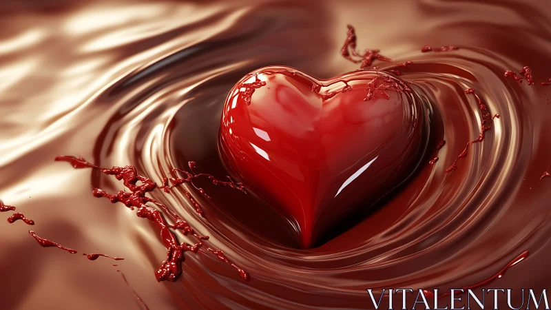 Glossy Cardiac Form in Liquid Dynamics: Red Heart Suspended in Rippling Substrate. Photorealistic di