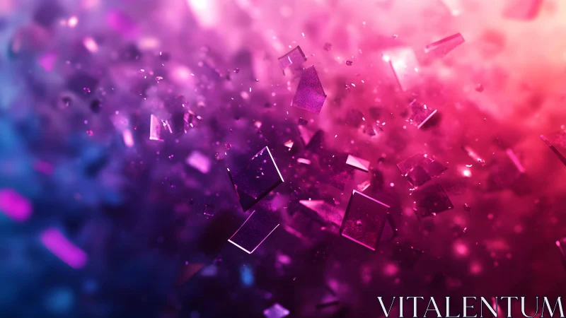 Abstract Shattered Glass in Vivid Pink and Blue Light Digital Art.