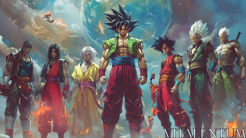 Legendary warriors stand united beneath a storm-torn sky