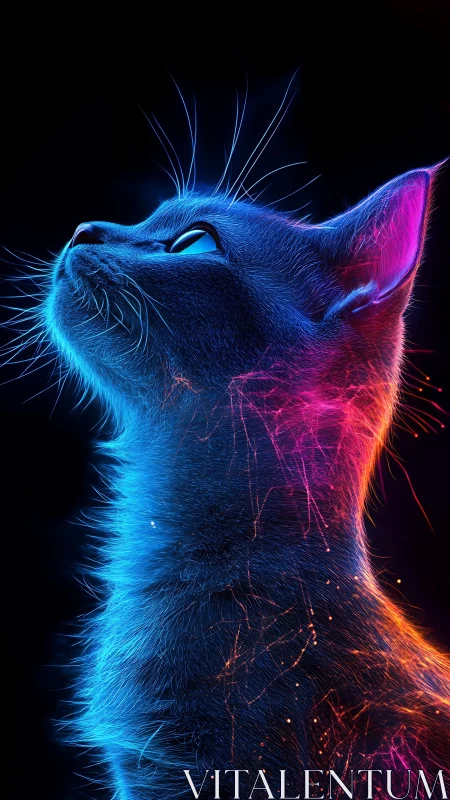 Neon Feline: Cyberpunk Cat Portrait with Blue and Magenta Light
