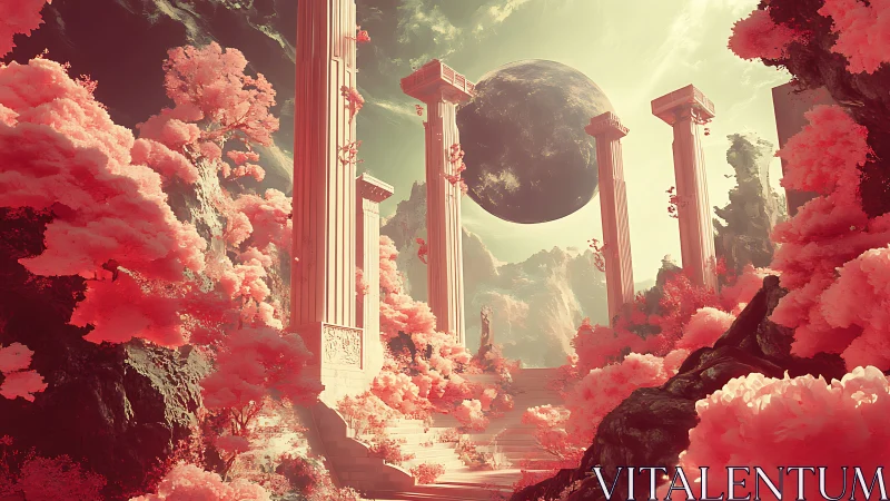 Celestial columns welcome a cotton-candy forest planet