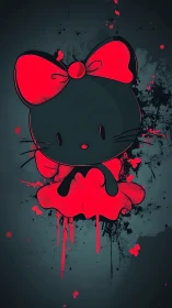 Dark kawaii cat silhouette in red splatter bow dress.