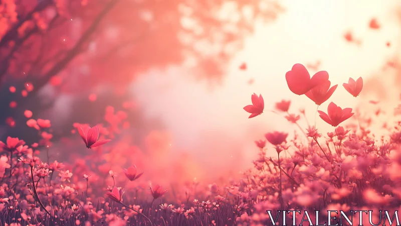 Luminous Cosmos of Heart-Shaped Petals in Blurred Gradient Landscape