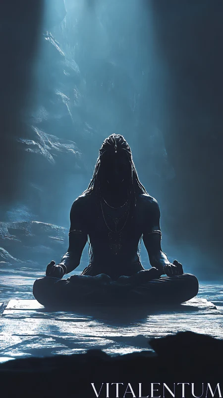 Silhouetted seated figure remains centered under vertical light