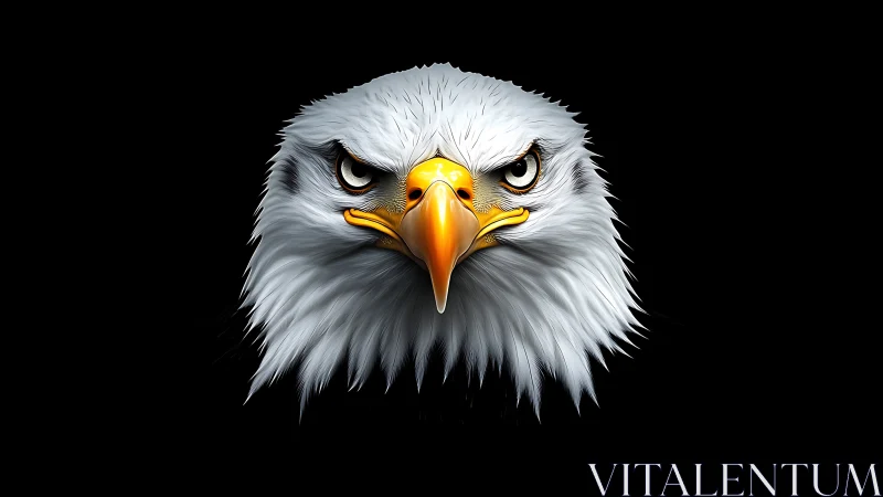 Fierce Bald Eagle Head Illustration on Black Background.