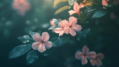 Delicate Pink Flowers Blooming in Soft Garden Light