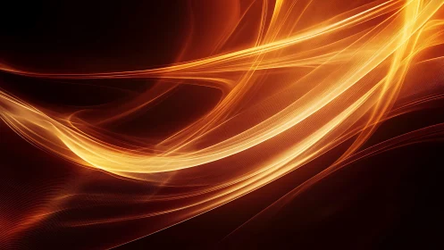 Abstract glowing golden light waves on dark background, digital art.