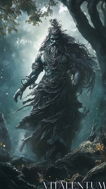 Mythic forest titan with braided beard and flowing robes