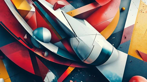 Geometric spacecraft abstraction in layered 3D relief art.