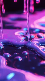 Neon liquid streams merge across reflective violet surface.