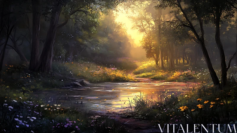 Luminous Forest Creek: Atmospheric Rendering Study.