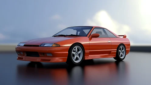 Red sports coupe is rendered in a controlled studio-like scene