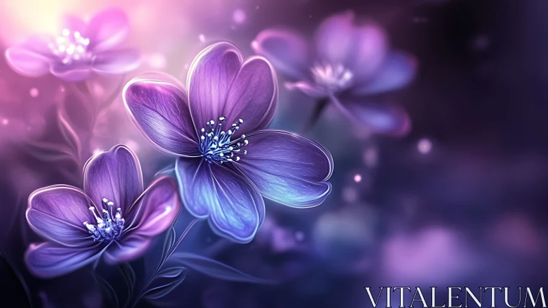 Luminescent Purple Flowers Glow with Ethereal Light