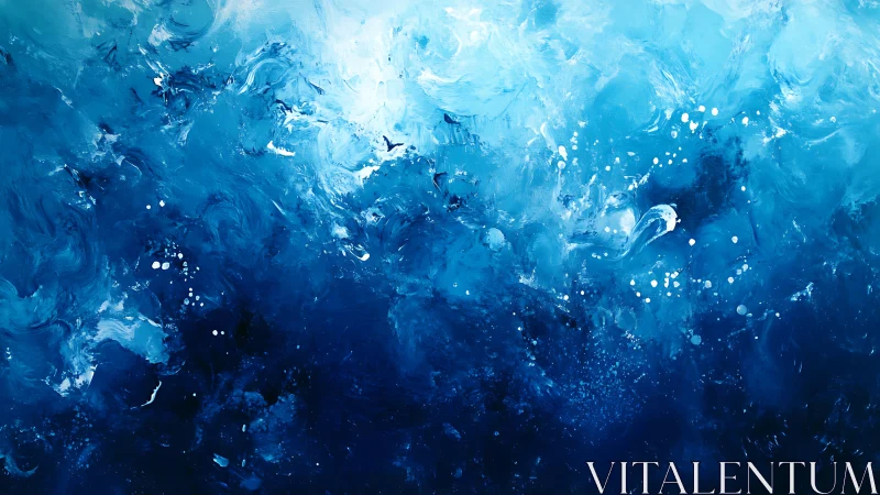 Abstract blue fluid composition with layered tonal fields.