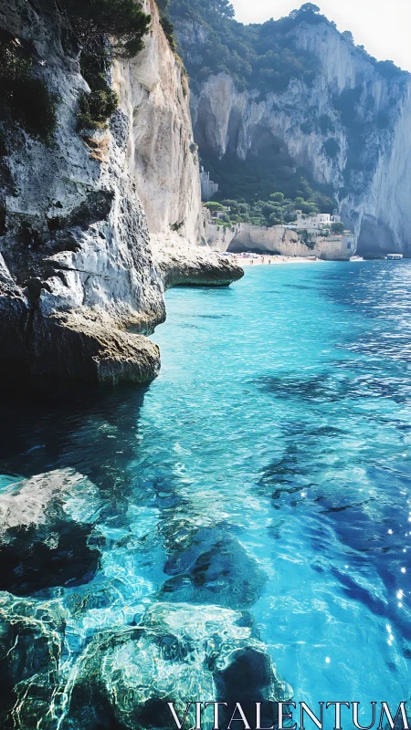 Cliffside turquoise cove inviting quiet moments by the sea.