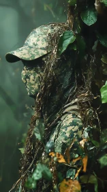 Forest pattern and patient stillness in quiet camouflage.