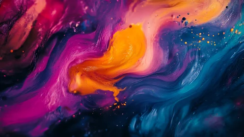 Neon fluid abstraction with swirling magenta and gold core.