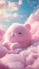Fluffy pastel creature rendered in soft-focus 3D cloudscape
