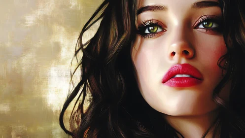 Soft light embraces a thoughtful woman with vivid green eyes