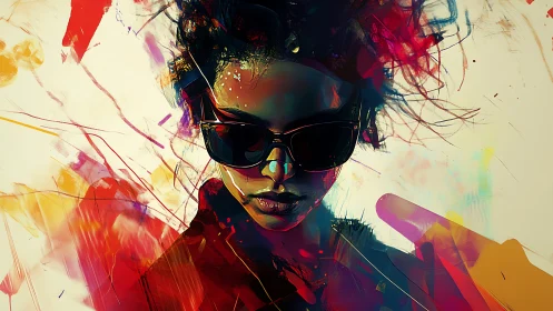Digital portrait shows figure with sunglasses amid color streaks