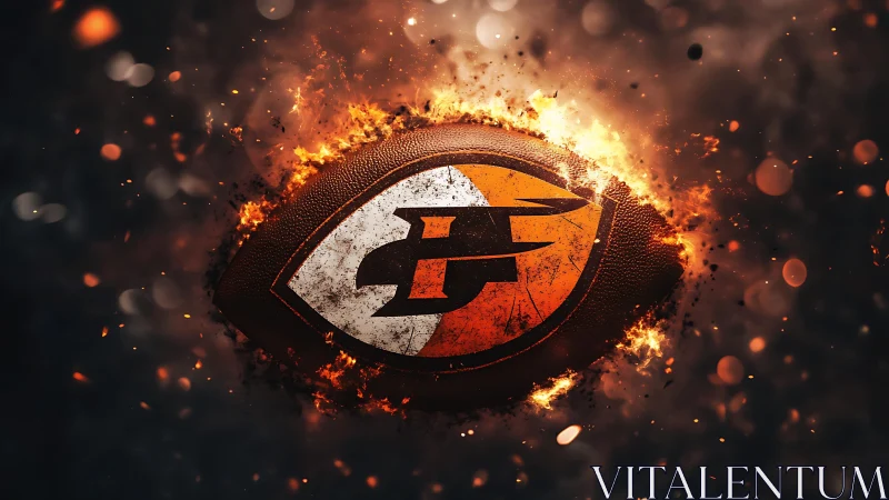 Inferno-laced football emblem blazing through smoky sparks.