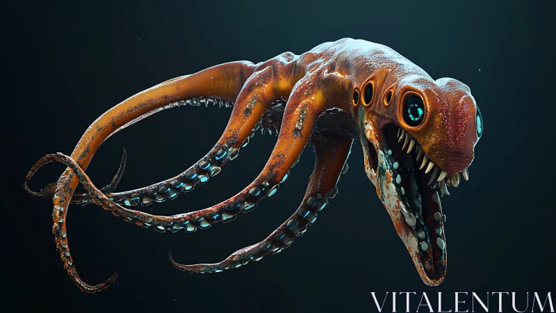 3D bioluminescent cephalopod creature with predatory anatomy.
